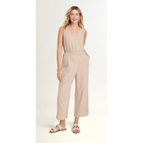 Universal Thread Womens Linen Sleeveless Open Back Jumpsuit Tan XXL - Picture 1 of 7